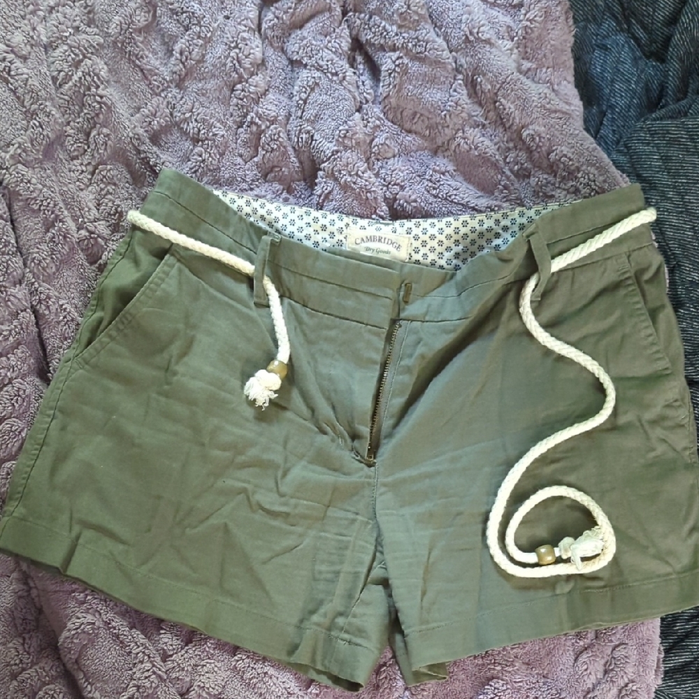 Cambridge Dry Goods Olive Shorts with Rope Detail